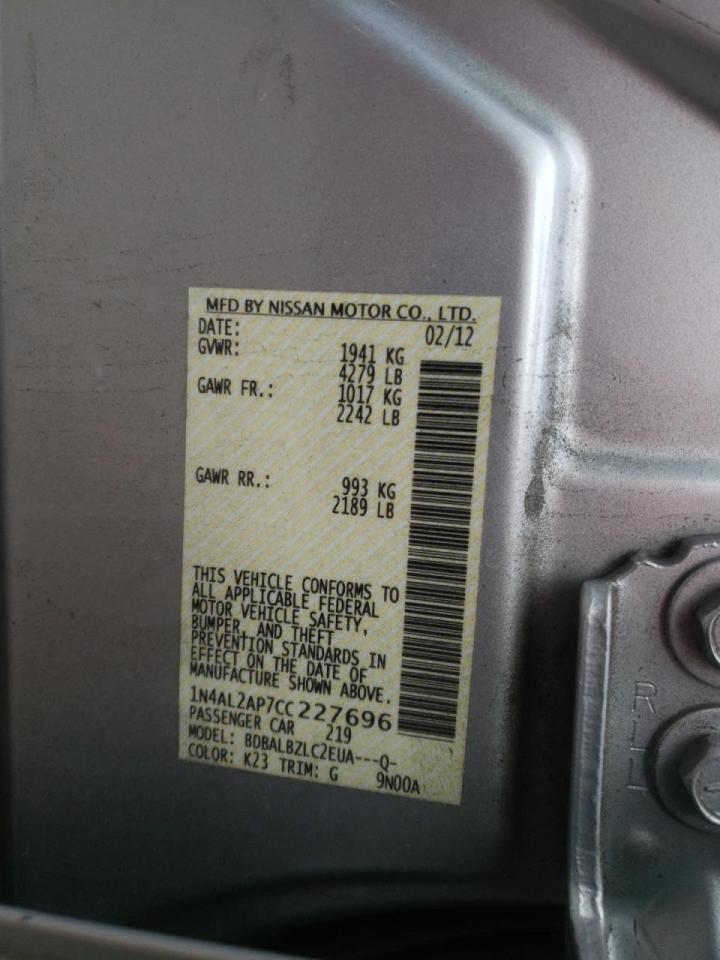 Photo 10 from auction – 2012 NISSAN ALTIMA S with VIN 1N4AL2AP7CC227696