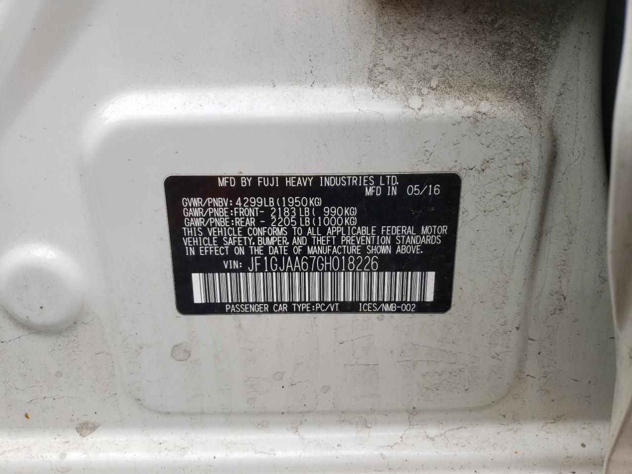 Photo 10 from auction – 2016 SUBARU IMPREZA with VIN JF1GJAA67GH018226