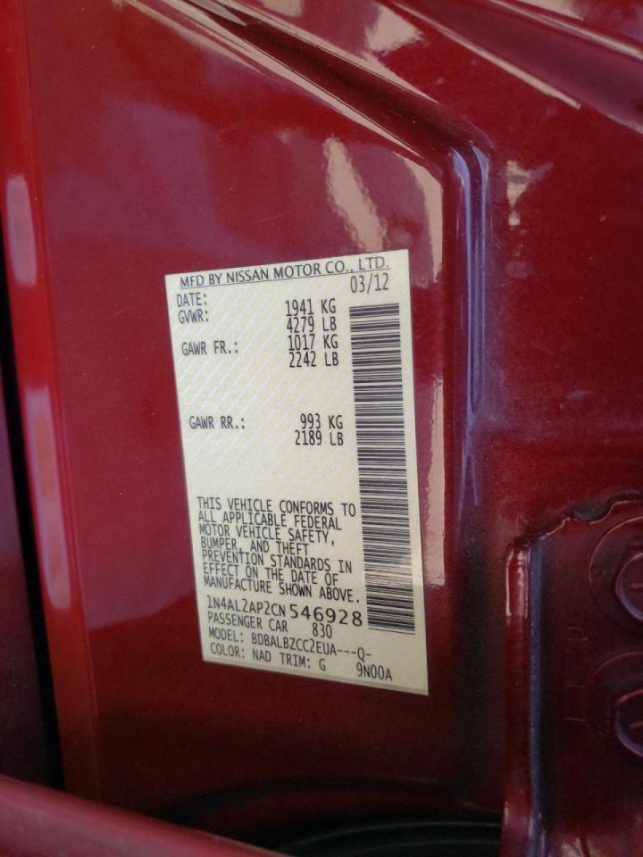 Photo 10 from auction – 2012 NISSAN ALTIMA BAS with VIN 1N4AL2AP2CN546928