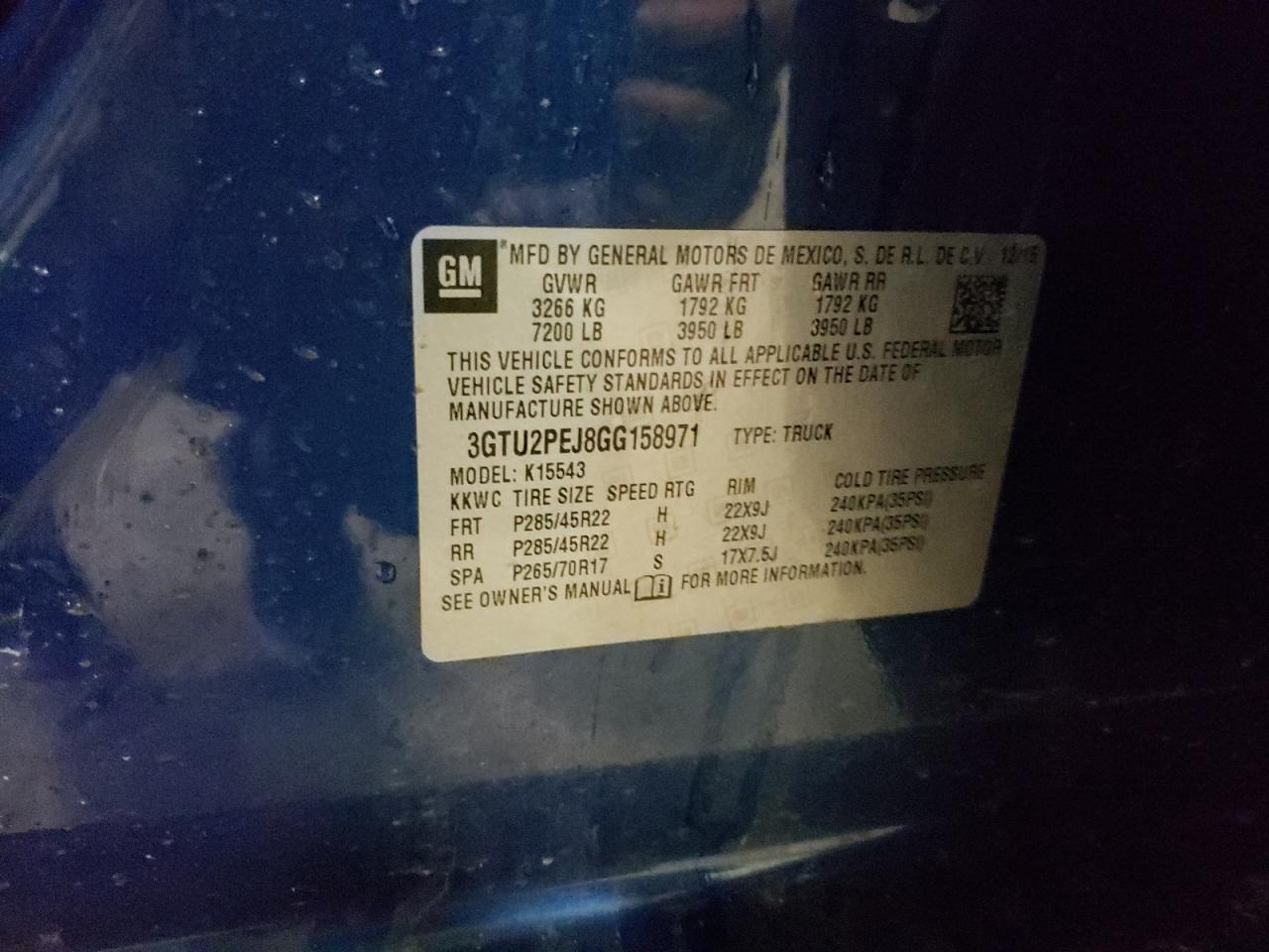 Photo 10 from auction – 2016 GMC SIERRA K15 with VIN 3GTU2PEJ8GG158971