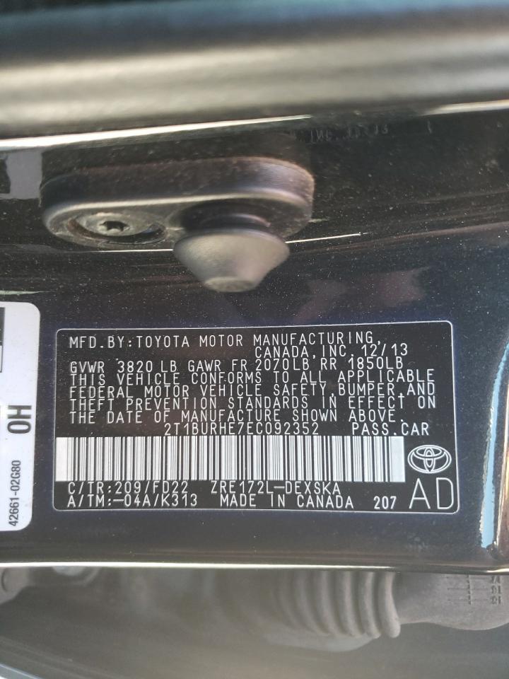 Photo 10 from auction – 2014 TOYOTA COROLLA L with VIN 2T1BURHE7EC092352