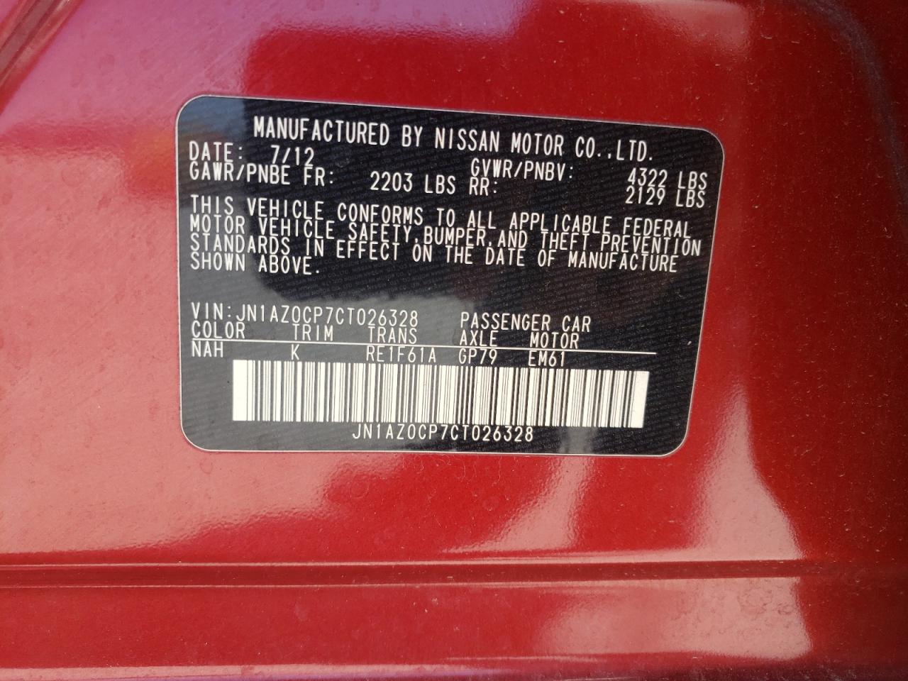Photo 10 from auction – 2012 NISSAN LEAF SV with VIN JN1AZ0CP7CT026328