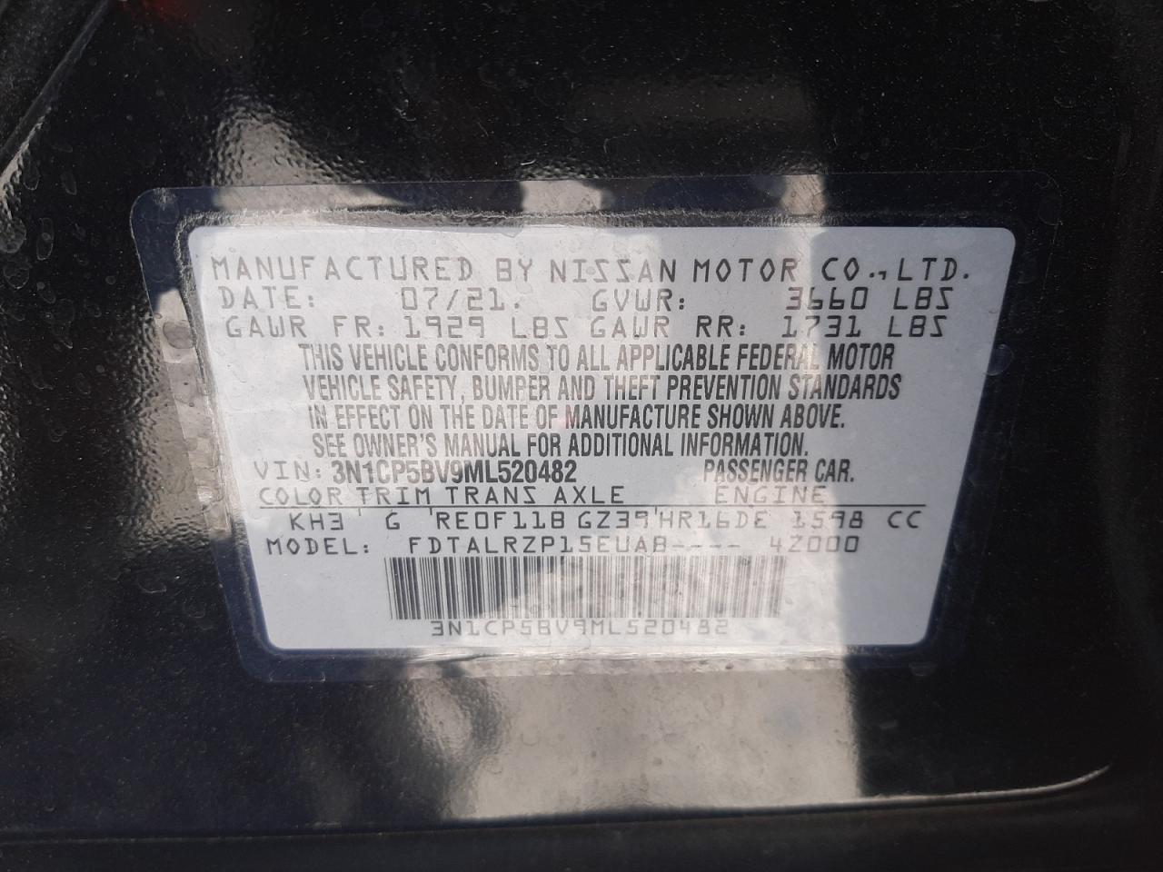 Photo 10 from auction – 2021 NISSAN KICKS S with VIN 3N1CP5BV9ML520482