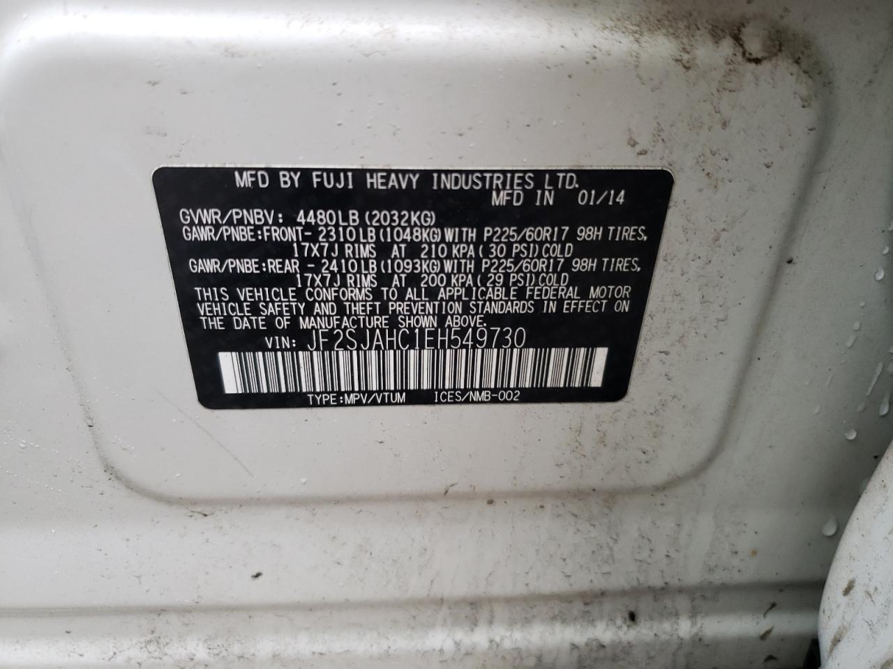 Photo 10 from auction – 2014 SUBARU FORESTER 2 with VIN JF2SJAHC1EH549730