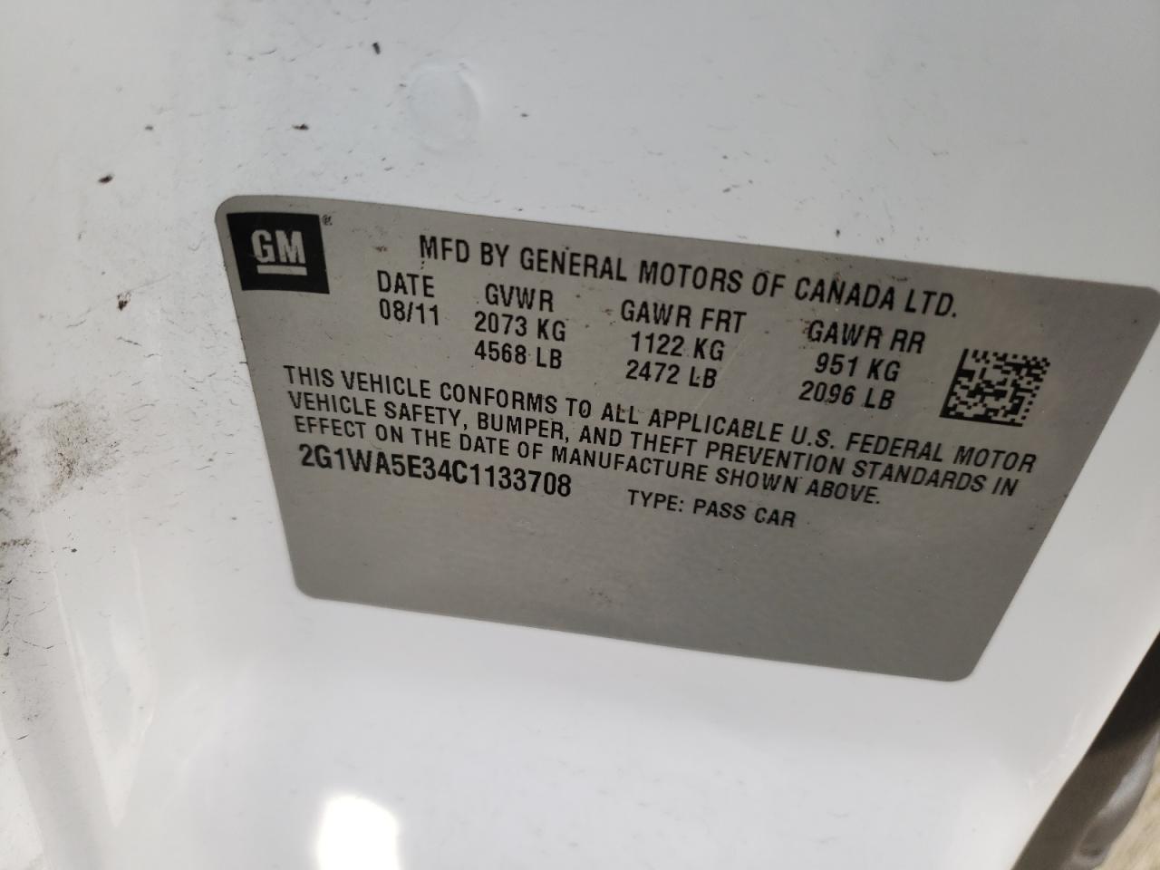 Photo 10 from auction – 2012 CHEVROLET IMPALA LS with VIN 2G1WA5E34C1133708