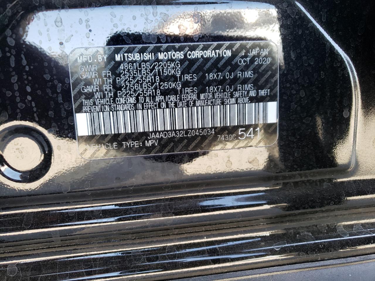 Photo 10 from auction – 2020 MITSUBISHI OUTLANDER with VIN JA4AD3A32LZ045034