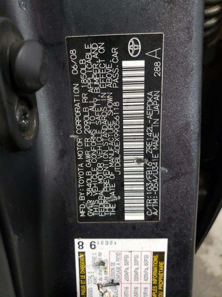 Photo 10 from auction – 2009 TOYOTA COROLLA BA with VIN JTDBL40EX99056118