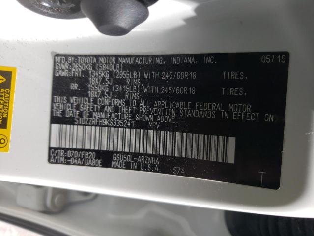 Photo 10 from auction – 2019 TOYOTA HIGHLANDER with VIN 5TDZZRFH9KS335241
