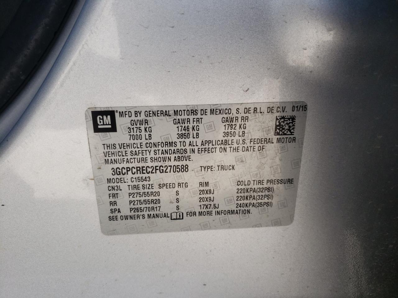 Photo 10 from auction – 2015 CHEVROLET SILVERADO with VIN 3GCPCREC2FG270588