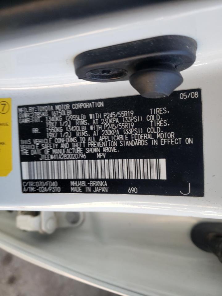 Photo 10 from auction – 2008 TOYOTA HIGHLANDER with VIN JTEEW41A282020796