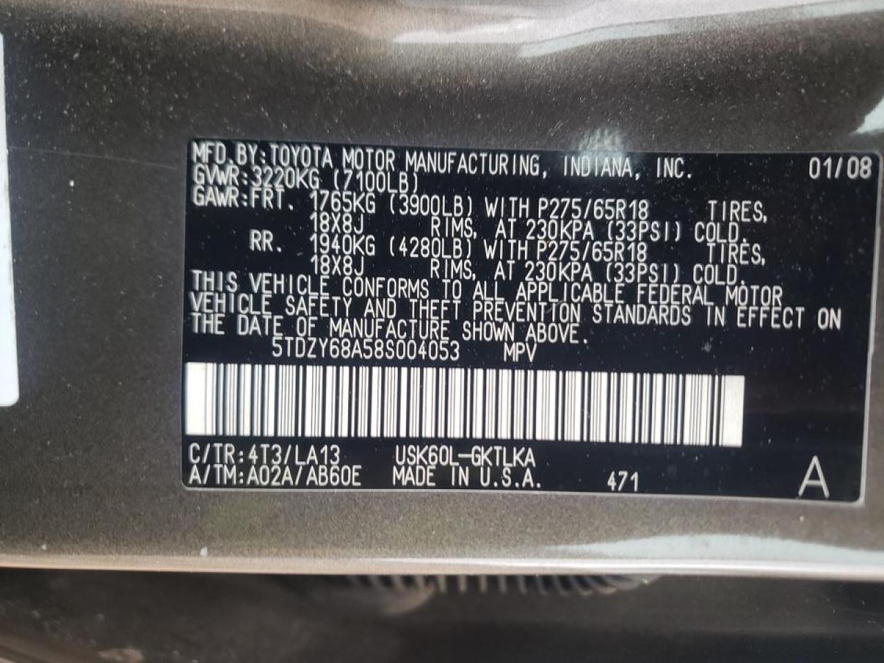 Photo 10 from auction – 2008 TOYOTA SEQUOIA LI with VIN 5TDZY68A58S004053
