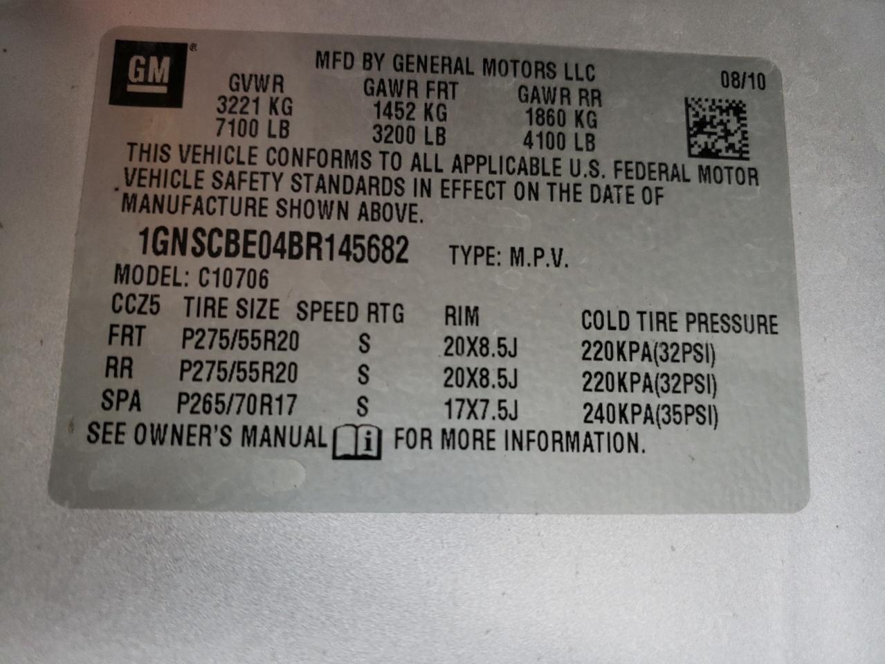 Photo 10 from auction – 2011 CHEVROLET TAHOE C150 with VIN 1GNSCBE04BR145682