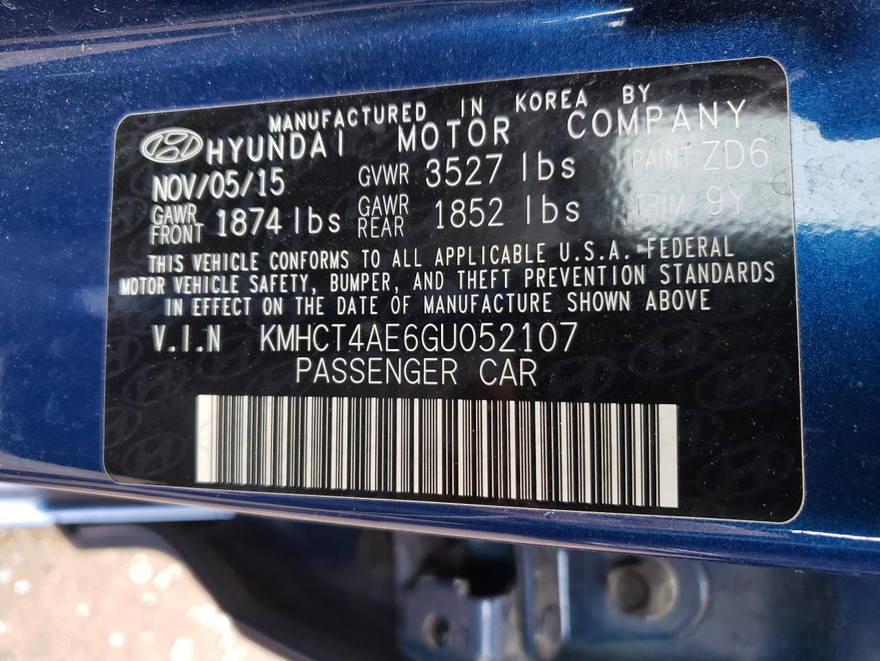 Photo 10 from auction – 2016 HYUNDAI ACCENT SE with VIN KMHCT4AE6GU052107