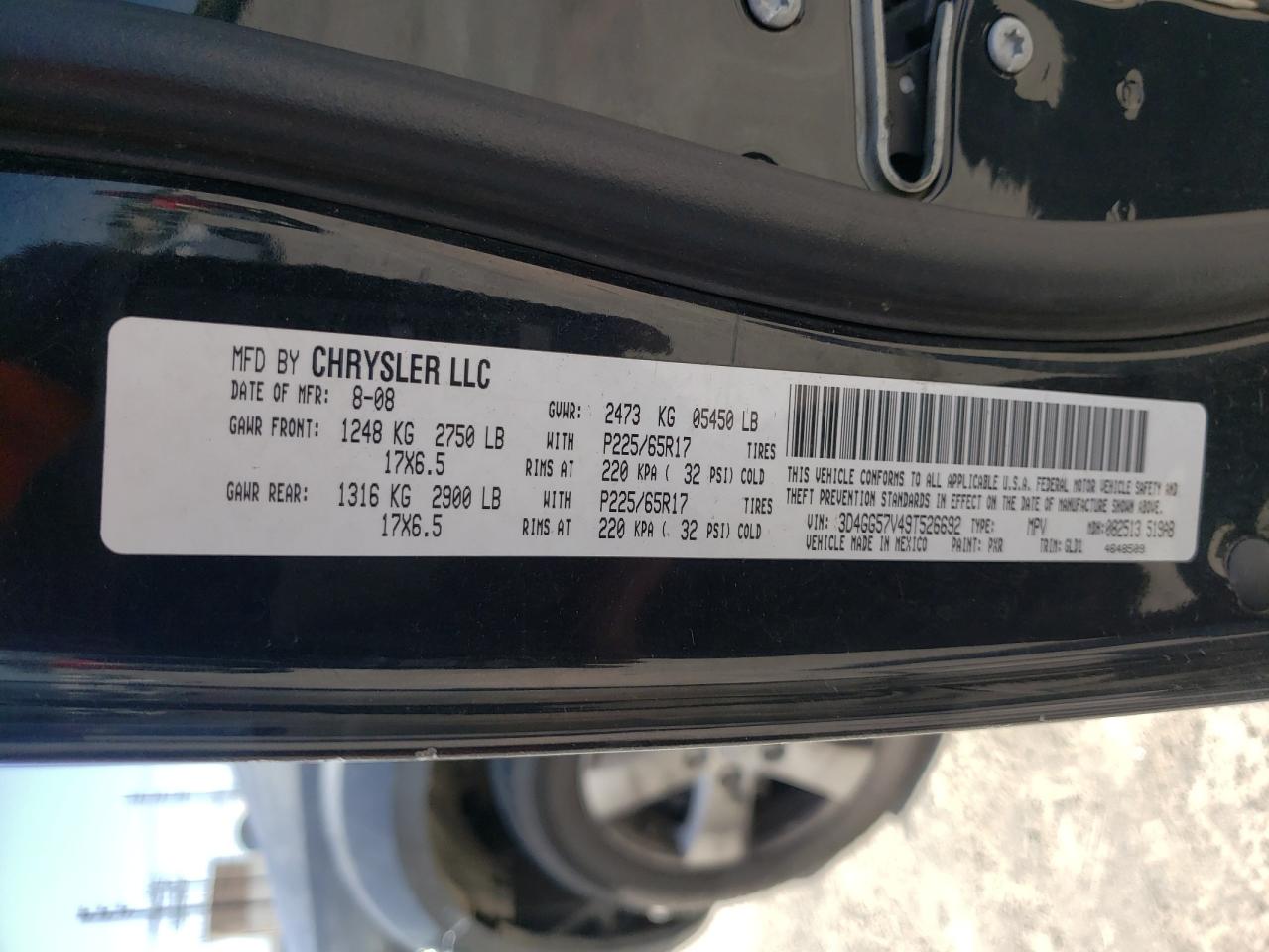 Photo 10 from auction – 2009 DODGE JOURNEY SX with VIN 3D4GG57V49T526692