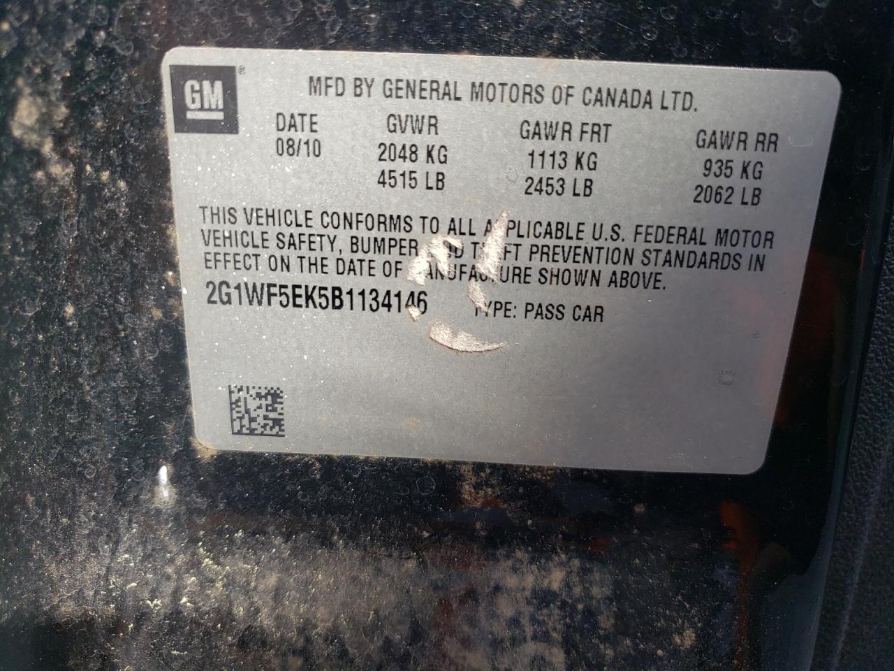 Photo 10 from auction – 2011 CHEVROLET IMPALA LS with VIN 2G1WF5EK5B1134146