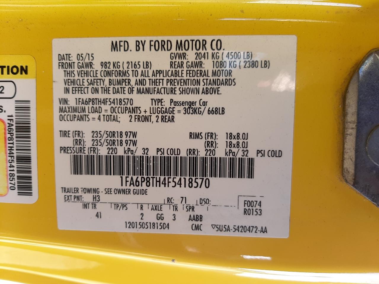Zdjęcie 20 z aukcji – 2015 FORD MUSTANG z VIN 1FA6P8TH4F5418570
