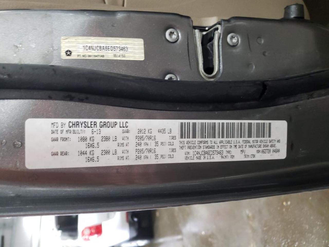Photo 10 from auction – 2014 JEEP COMPASS SP with VIN 1C4NJCBA6ED573463