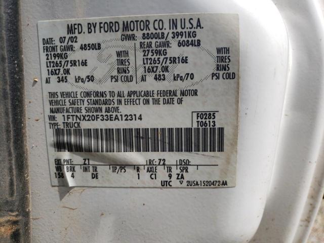 Photo 10 from auction – 2003 FORD F250 SUPER with VIN 1FTNX20F33EA12314