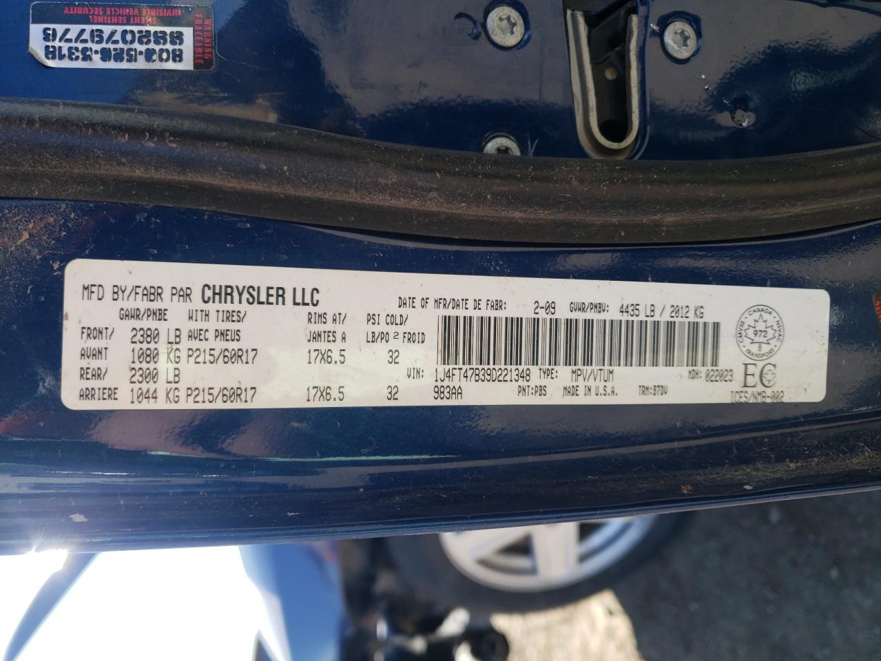 Photo 10 from auction – 2009 JEEP COMPASS SP with VIN 1J4FT47B39D221348