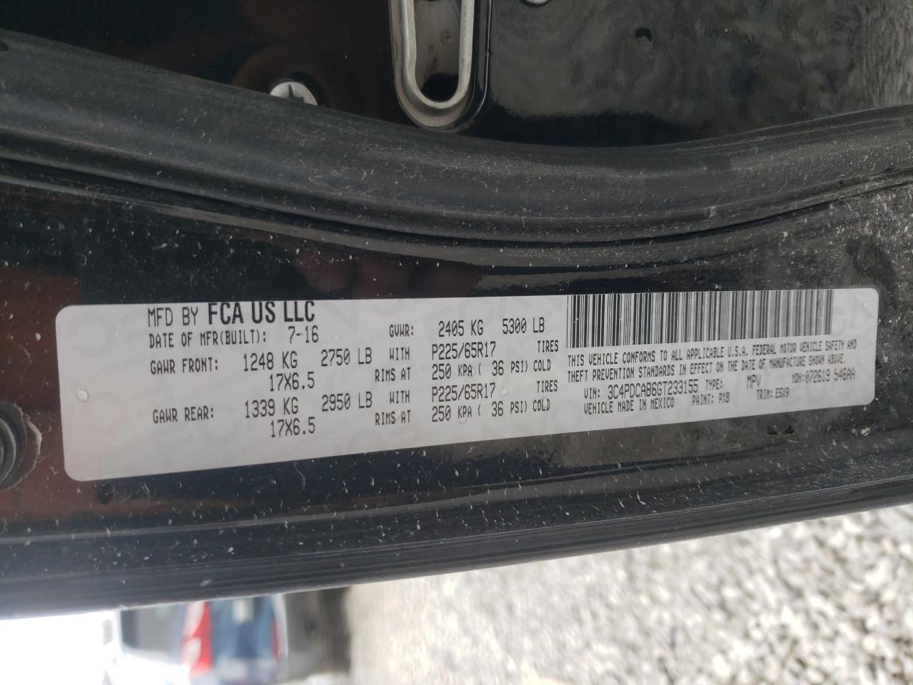 Foto 10 de la subasta – 2016 DODGE JOURNEY SE con VIN 3C4PDCAB6GT233155
