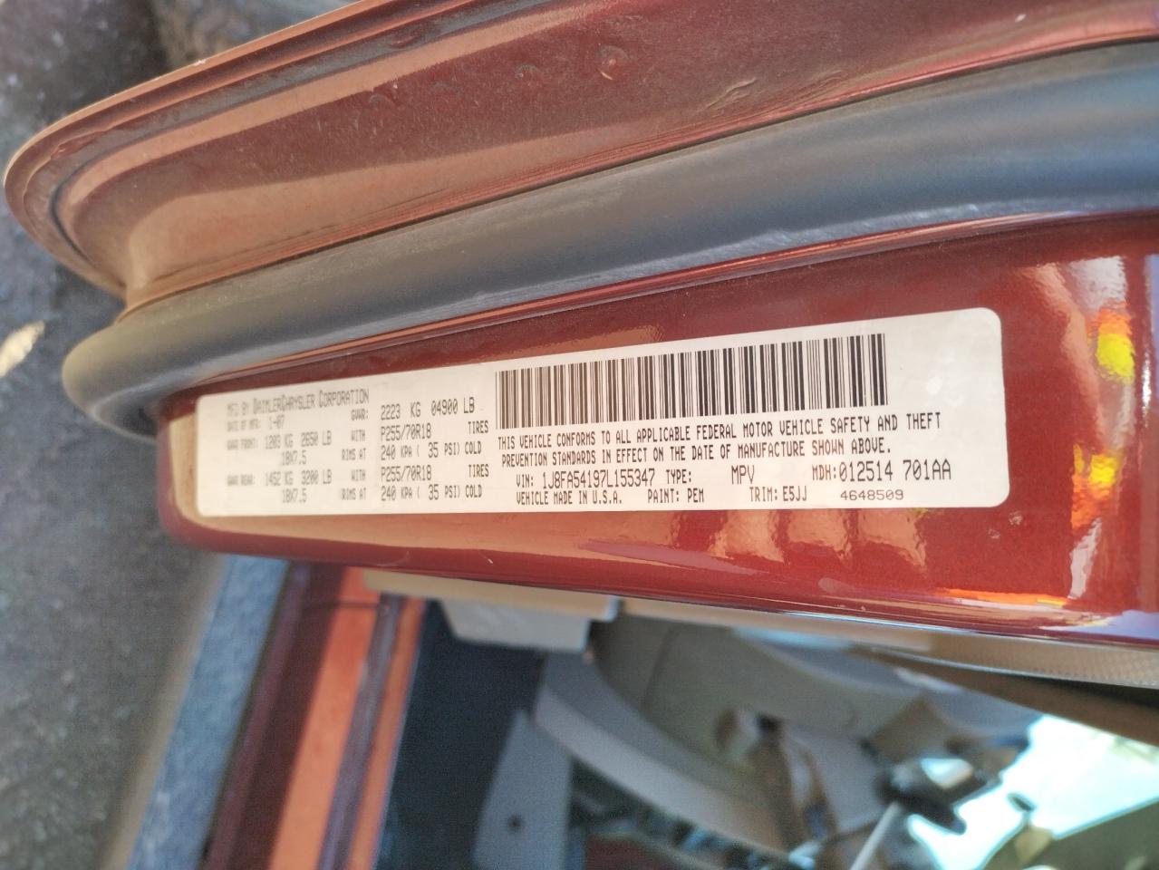 Photo 10 from auction – 2007 JEEP WRANGLER S with VIN 1J8FA54197L155347