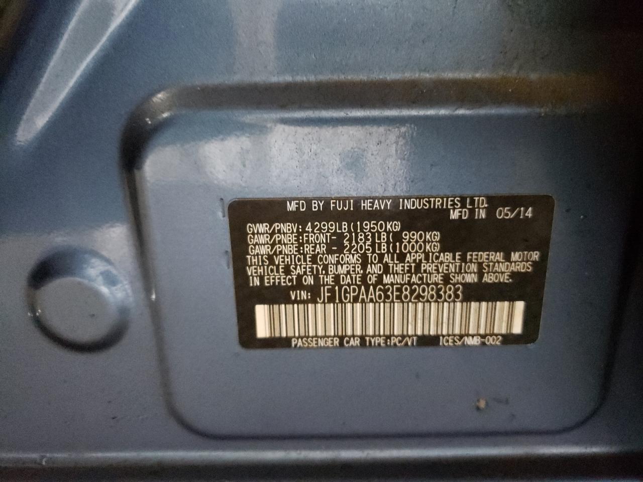 Photo 10 from auction – 2014 SUBARU IMPREZA with VIN JF1GPAA63E8298383