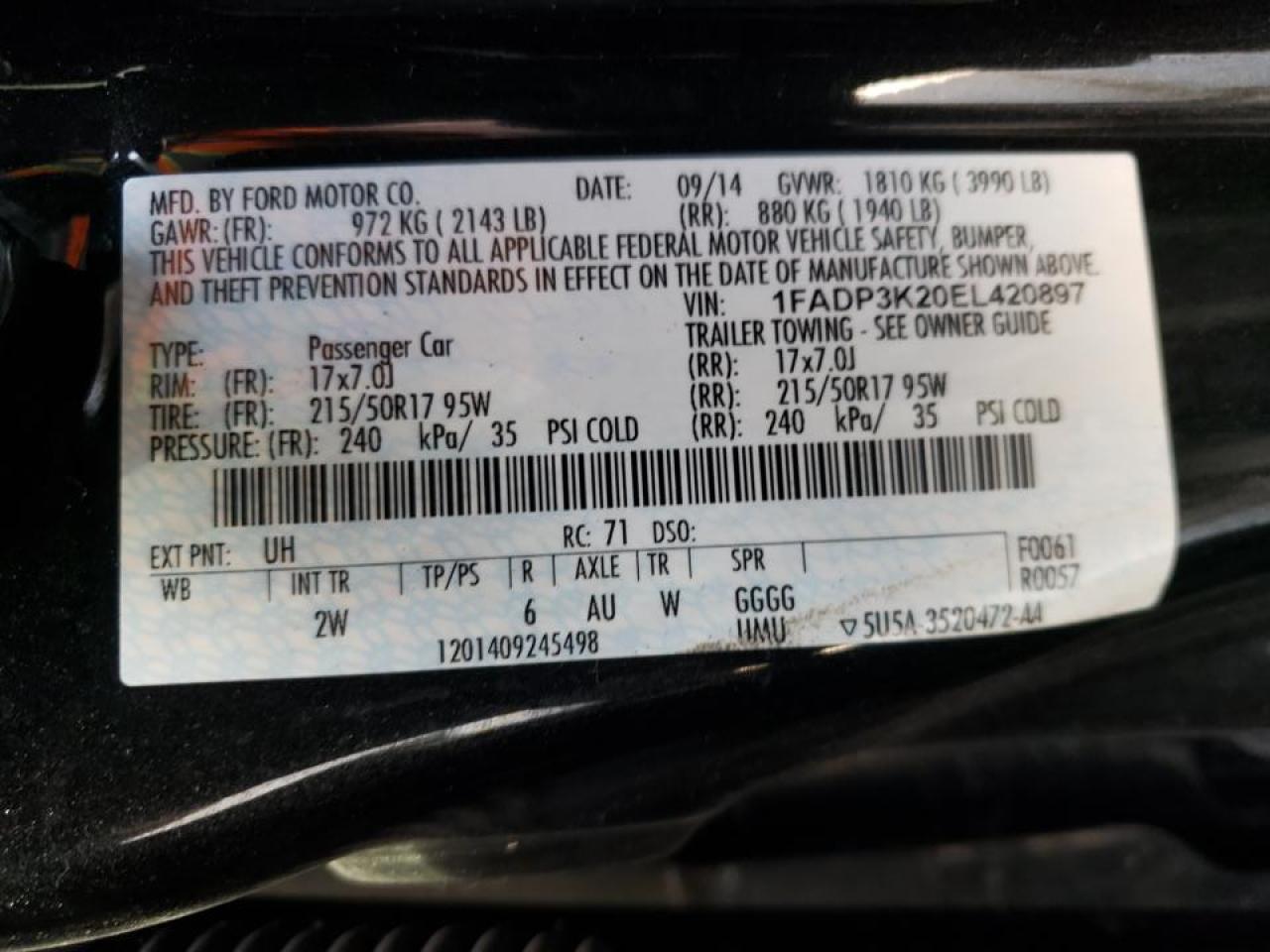 Photo 10 from auction – 2014 FORD FOCUS SE with VIN 1FADP3K20EL420897