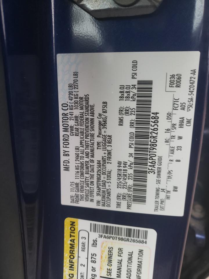 Photo 10 from auction – 2016 FORD FUSION SE with VIN 3FA6P0T98GR265684