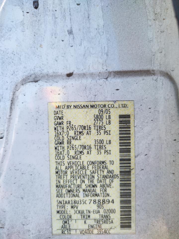 Photo 10 from auction – 2005 NISSAN PATHFINDER with VIN 5N1AR18U35C788894