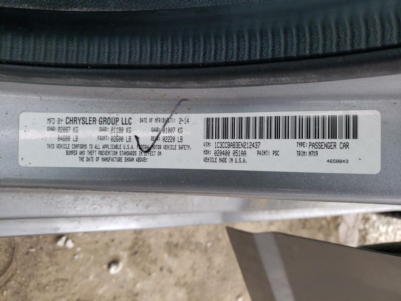 Photo 10 from auction – 2014 CHRYSLER 200 LX with VIN 1C3CCBAB3EN212437