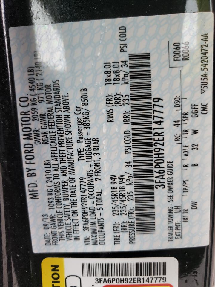 Photo 10 from auction – 2014 FORD FUSION SE with VIN 3FA6P0H92ER147779