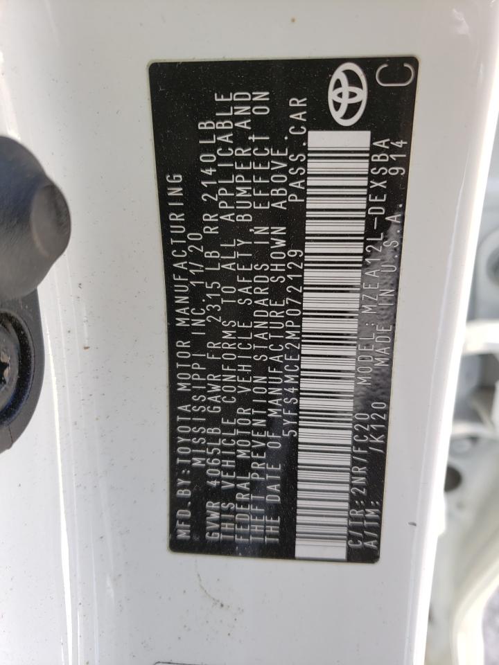 Photo 10 from auction – 2021 TOYOTA COROLLA SE with VIN 5YFS4MCE2MP072129