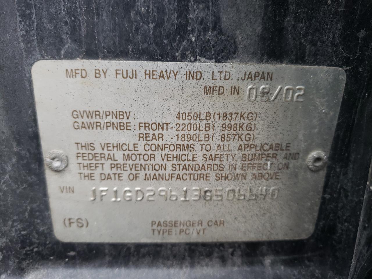 Photo 10 from auction – 2003 SUBARU IMPREZA WR with VIN JF1GD29613G506640