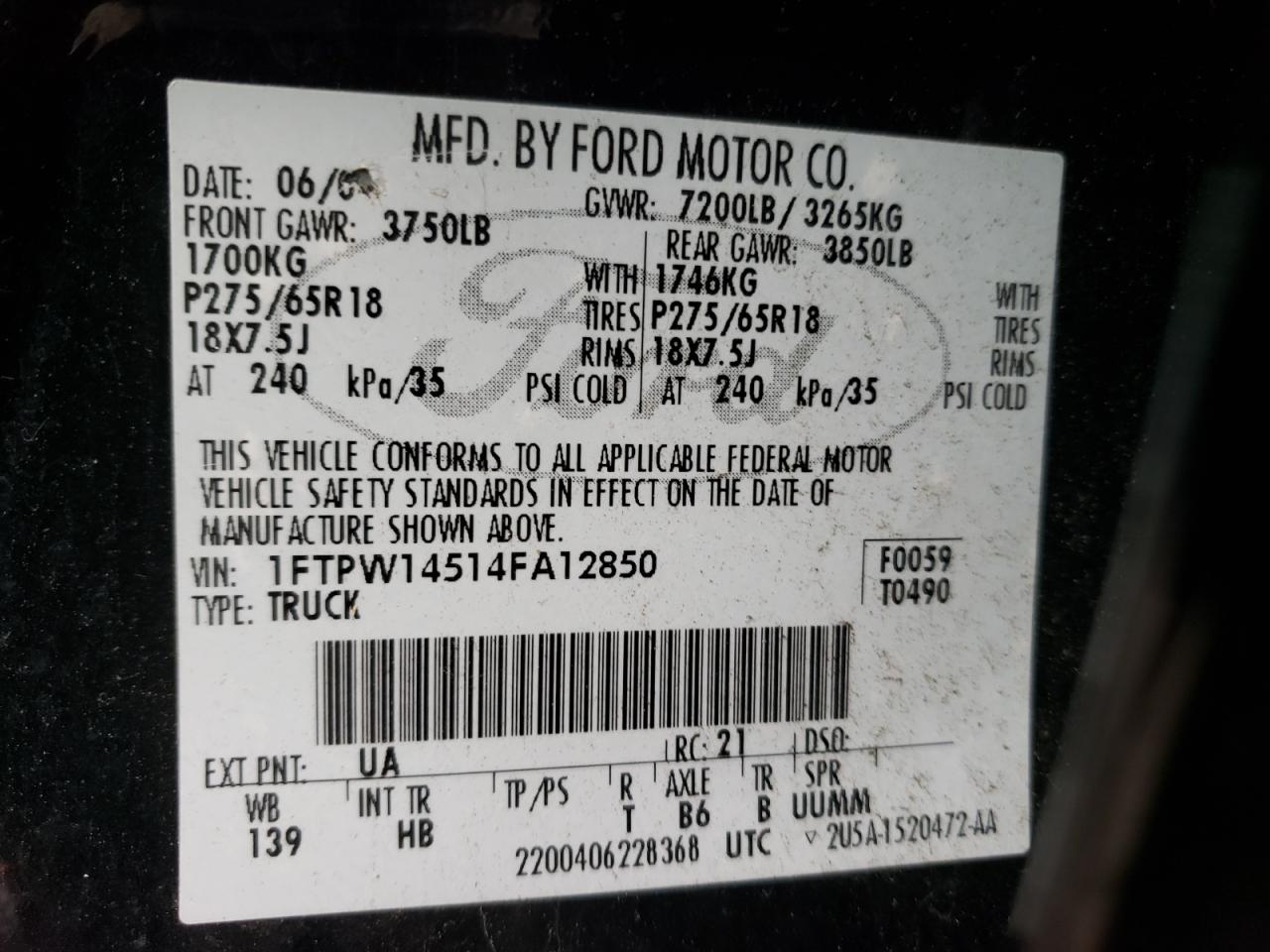 Photo 10 from auction – 2004 FORD F150 SUPER with VIN 1FTPW14514FA12850