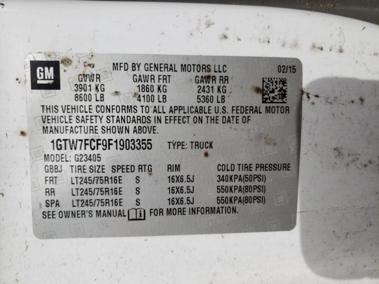 Photo 10 from auction – 2015 GMC SAVANA G25 with VIN 1GTW7FCF9F1903355
