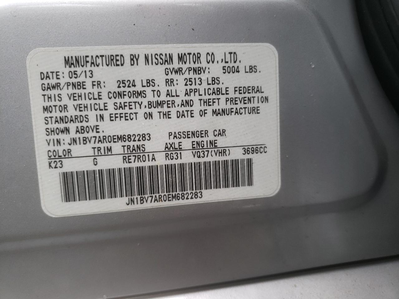 Photo 10 from auction – 2014 INFINITI Q50 BASE with VIN JN1BV7AR0EM682283