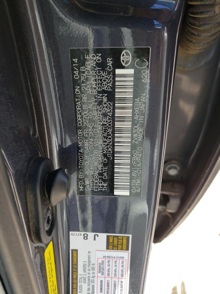 Photo 10 from auction – 2014 TOYOTA PRIUS with VIN JTDKN3DU4E0374322