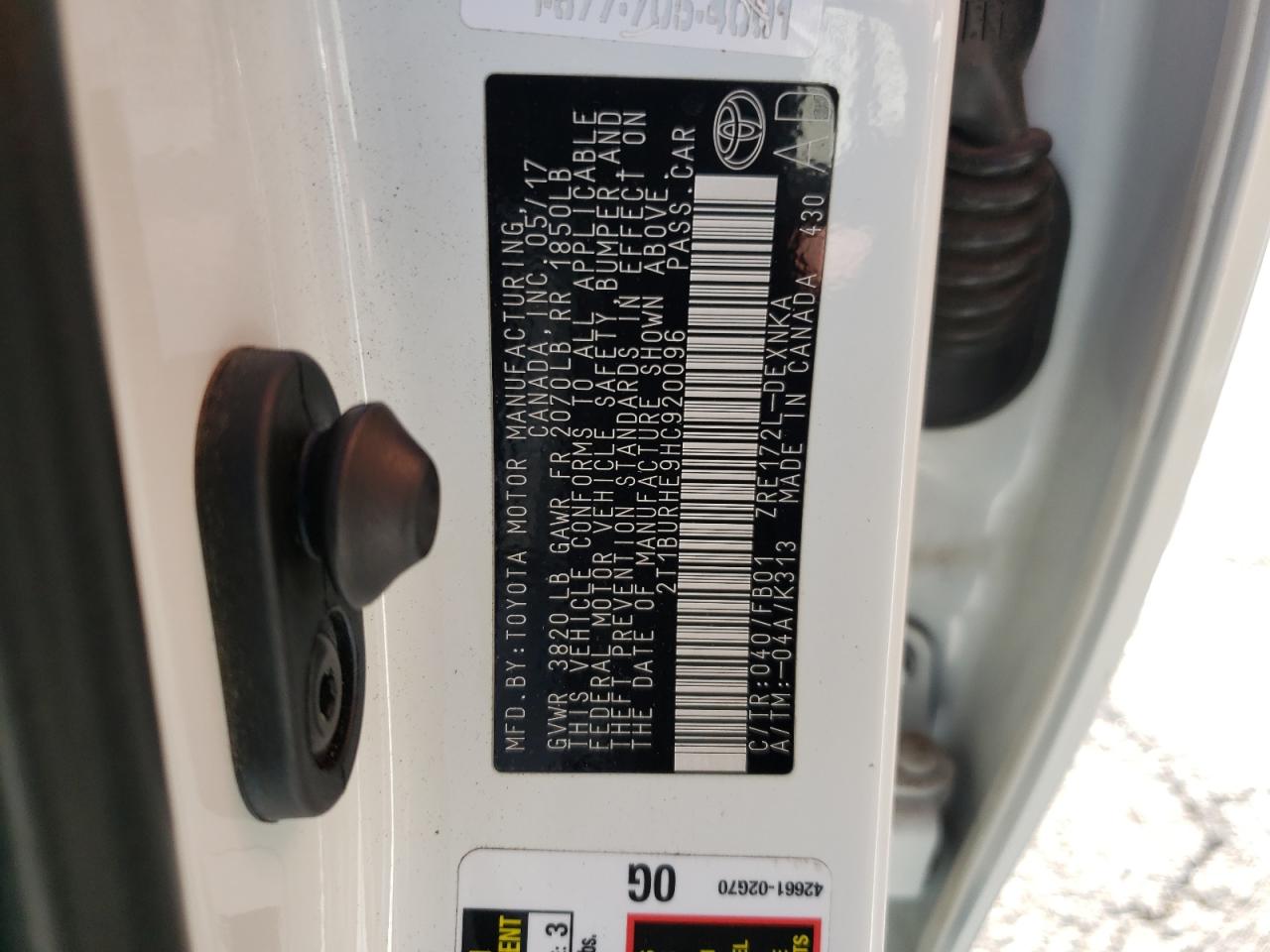 Photo 11 from auction – 2017 TOYOTA COROLLA L with VIN 2T1BURHE9HC920096