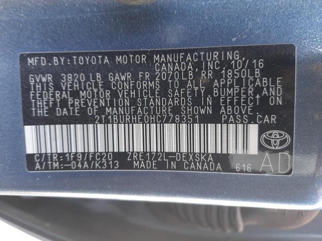 Photo 10 from auction – 2017 TOYOTA COROLLA L with VIN 2T1BURHE0HC778351