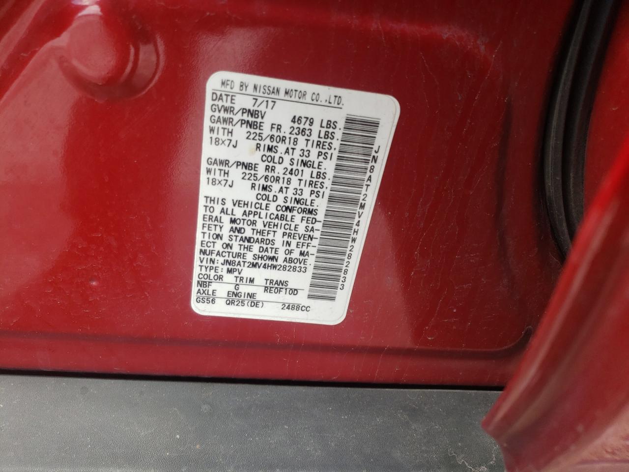 Photo 10 from auction – 2017 NISSAN ROGUE S with VIN JN8AT2MV4HW282833