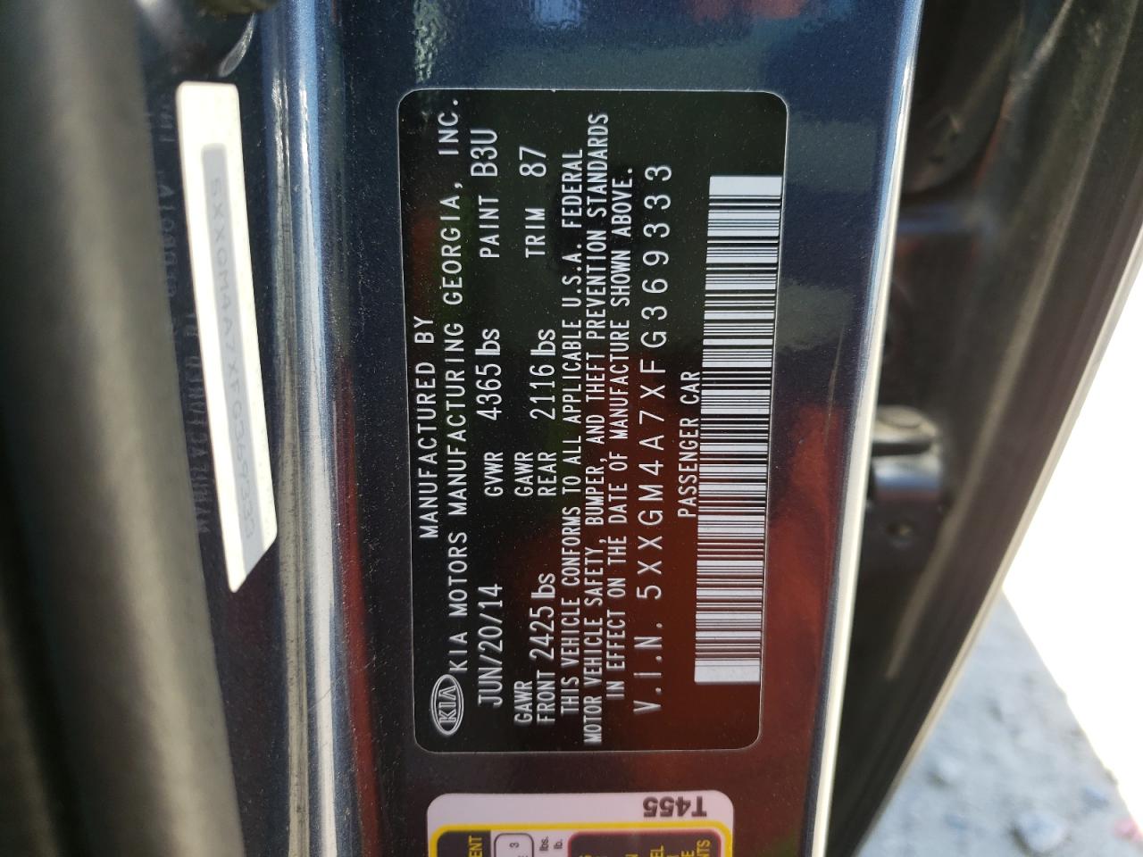Photo 10 from auction – 2015 KIA OPTIMA LX with VIN 5XXGM4A7XFG369333