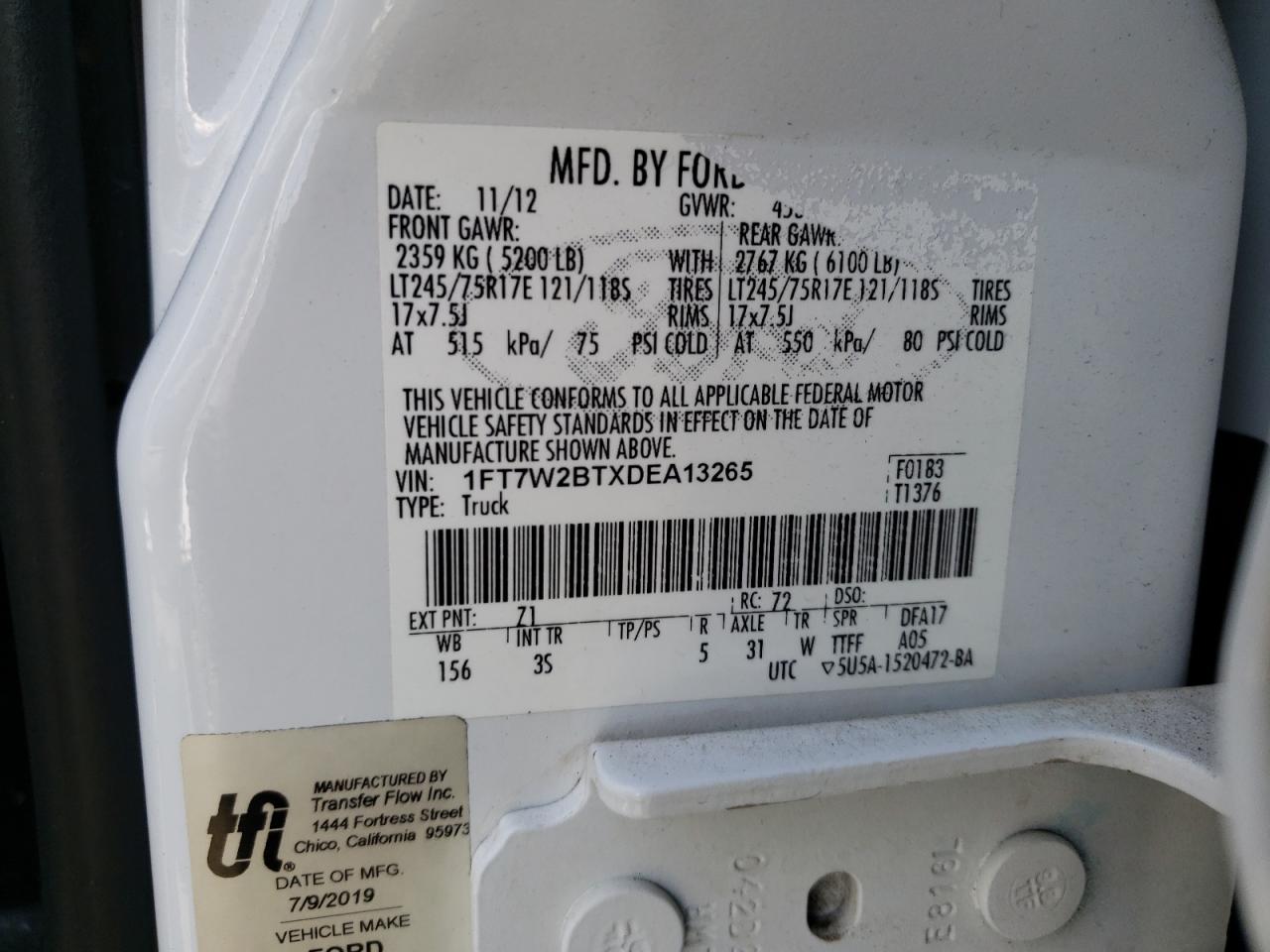 Photo 10 from auction – 2013 FORD F250 SUPER with VIN 1FT7W2BTXDEA13265