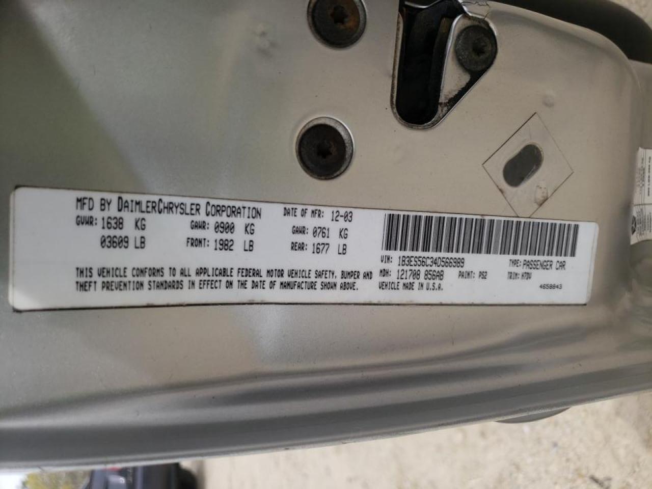 Фото 10 с аукциона – 2004 DODGE NEON SXT с VIN 1B3ES56C34D566989