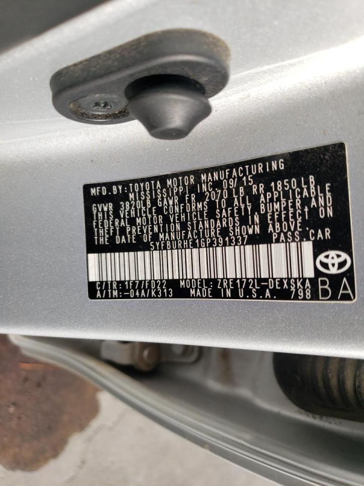 Photo 10 from auction – 2016 TOYOTA COROLLA L with VIN 5YFBURHE1GP391337
