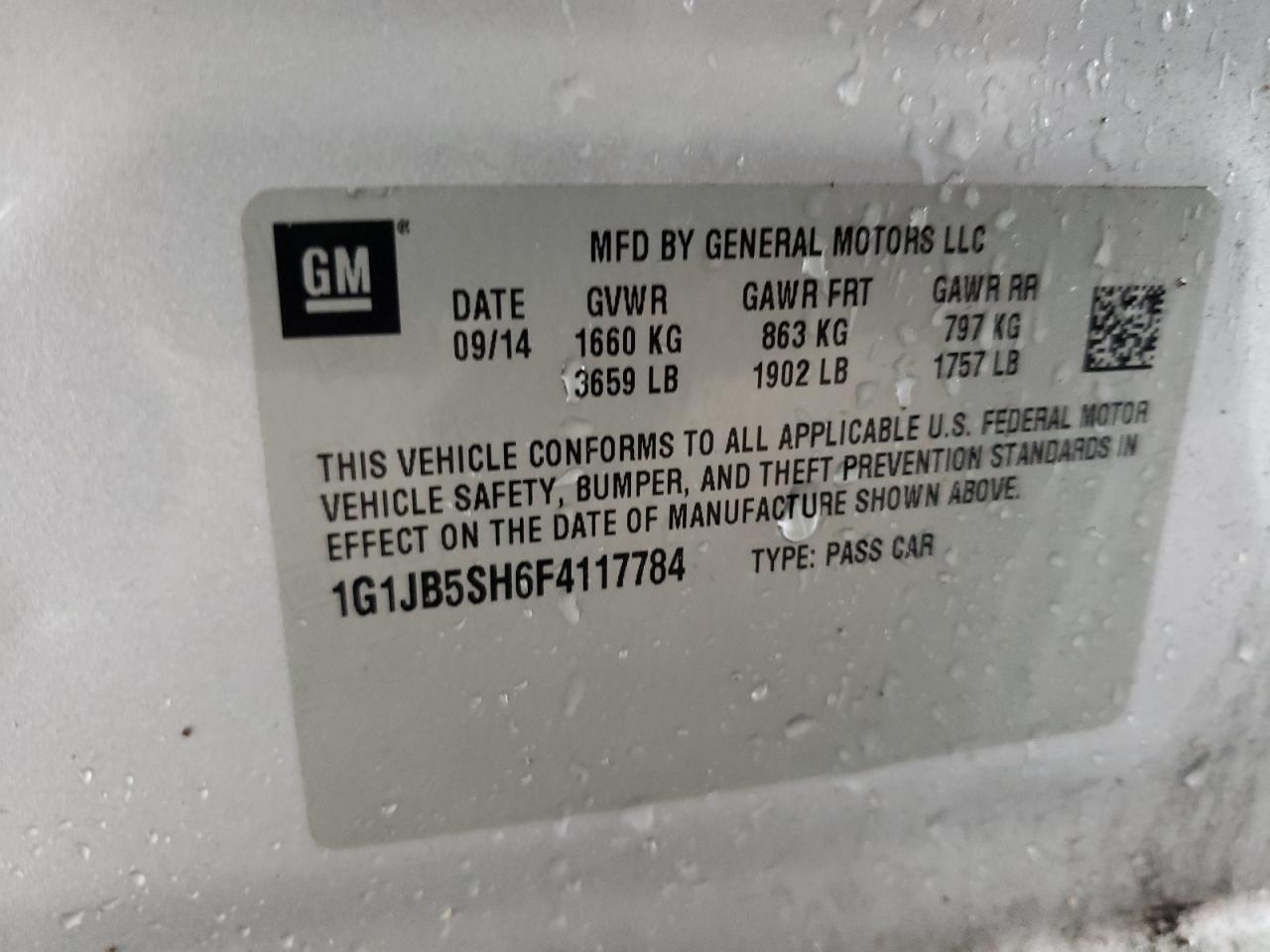 Photo 10 from auction – 2015 CHEVROLET SONIC LS with VIN 1G1JB5SH6F4117784