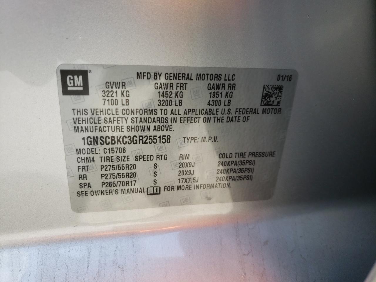 Photo 10 from auction – 2016 CHEVROLET TAHOE C150 with VIN 1GNSCBKC3GR255158