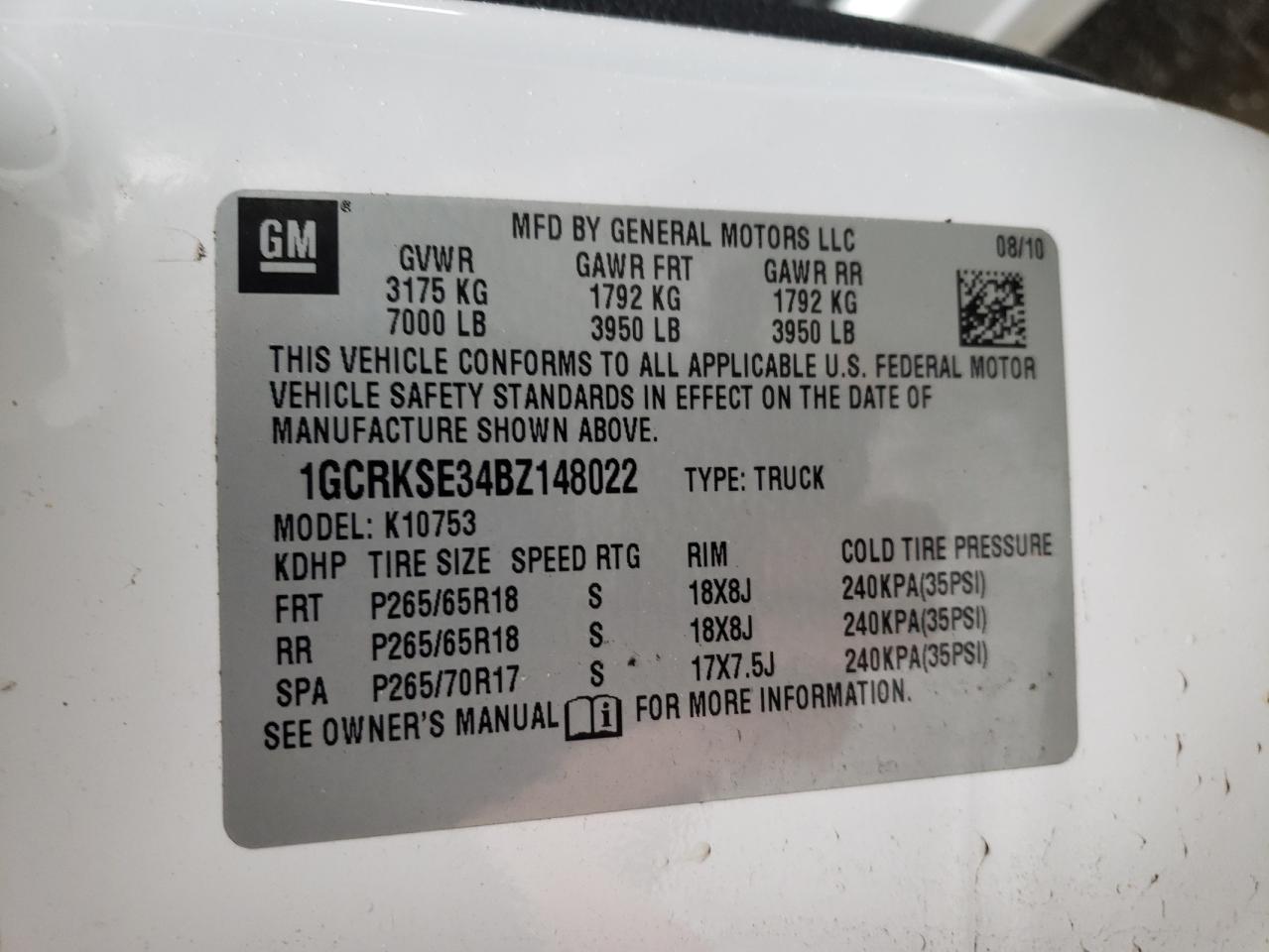 Photo 10 from auction – 2011 CHEVROLET SILVERADO with VIN 1GCRKSE34BZ148022