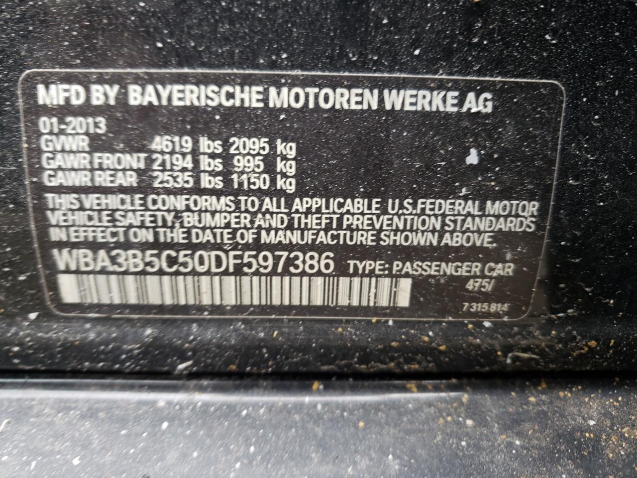 Photo 10 from auction – 2013 BMW 328 XI SUL with VIN WBA3B5C50DF597386