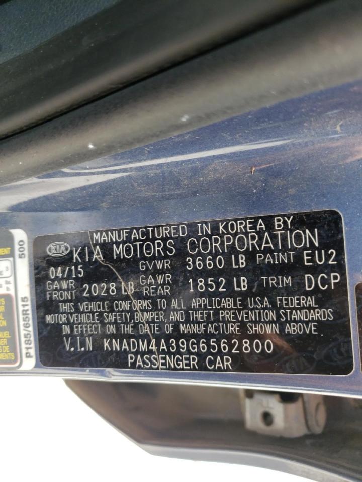 Photo 10 from auction – 2016 KIA RIO LX with VIN KNADM4A39G6562800