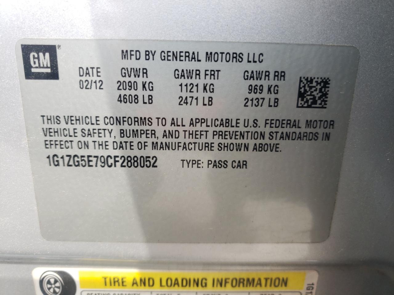 Photo 10 from auction – 2012 CHEVROLET MALIBU LTZ with VIN 1G1ZG5E79CF288052